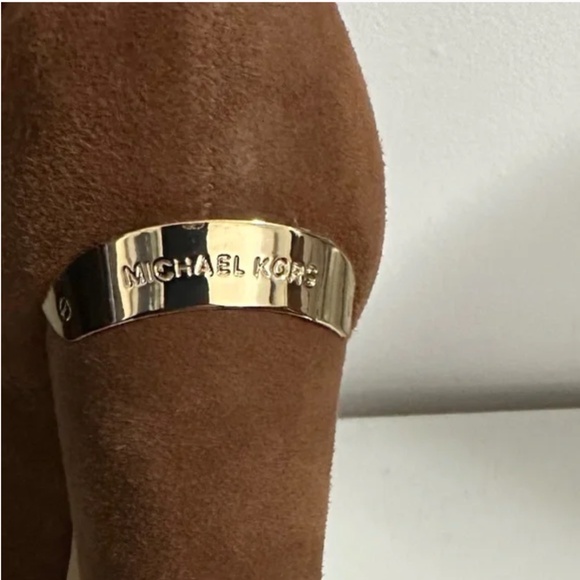 Like-New- Michael Kors Brown Gold Suede Side Zip Heel Ankle Boots (6) - Picture 5 of 12